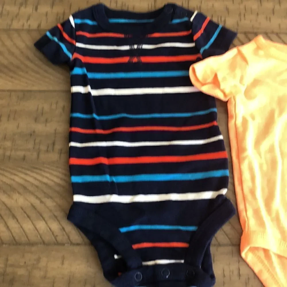 Carters Cotton Blend 2 Soft Onesies Nautical Stripes 🛳 and Neon Orange 🍊